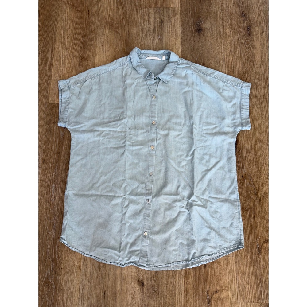 Soft Surroundings Coastal Minimalist Button Down Shirt Women XL Light Blue Top